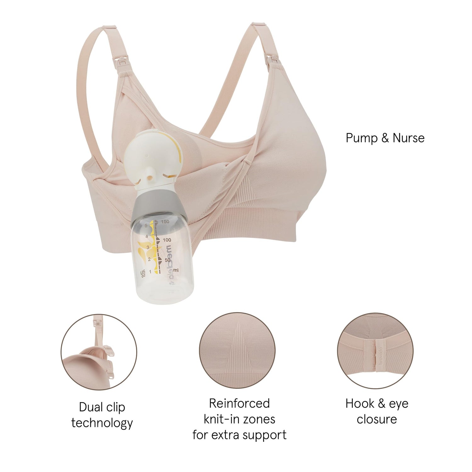 Bravado Designs 3-in-1 Nursing and Pumping Bra Hands Free for Maternity and Breastfeeding, Wearable Breast Pump Bra
