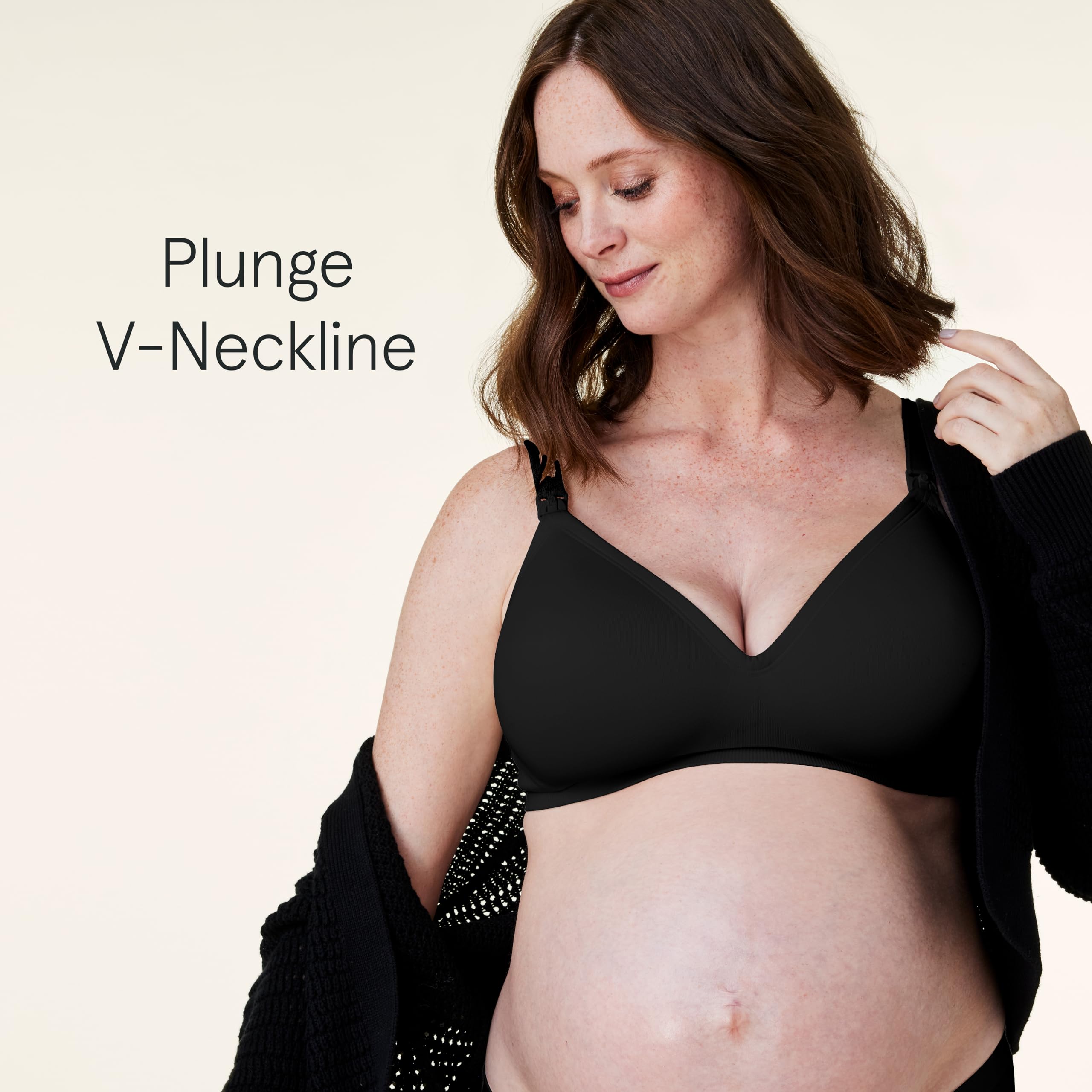 Bravado Designs Sustainable Maternity & Nursing Bra for Breastfeeding Plunge Wireless Seamless V-Neckline Bra Black L