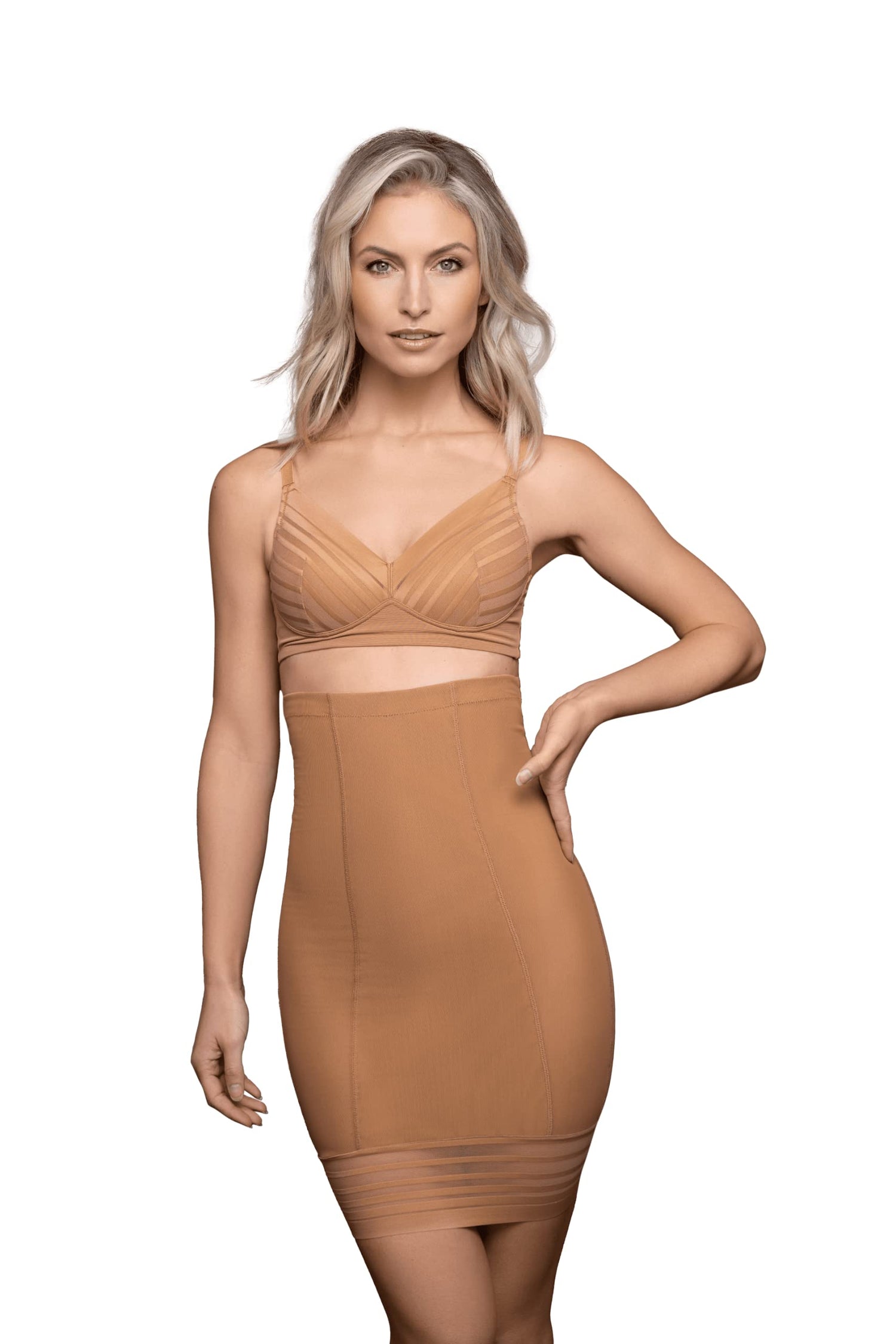 Bye Bra Powermesh High Waist Skirt, High Control, Double-Layer Front Panel, Cotton Crutch, Silicone Strap, Shapewear