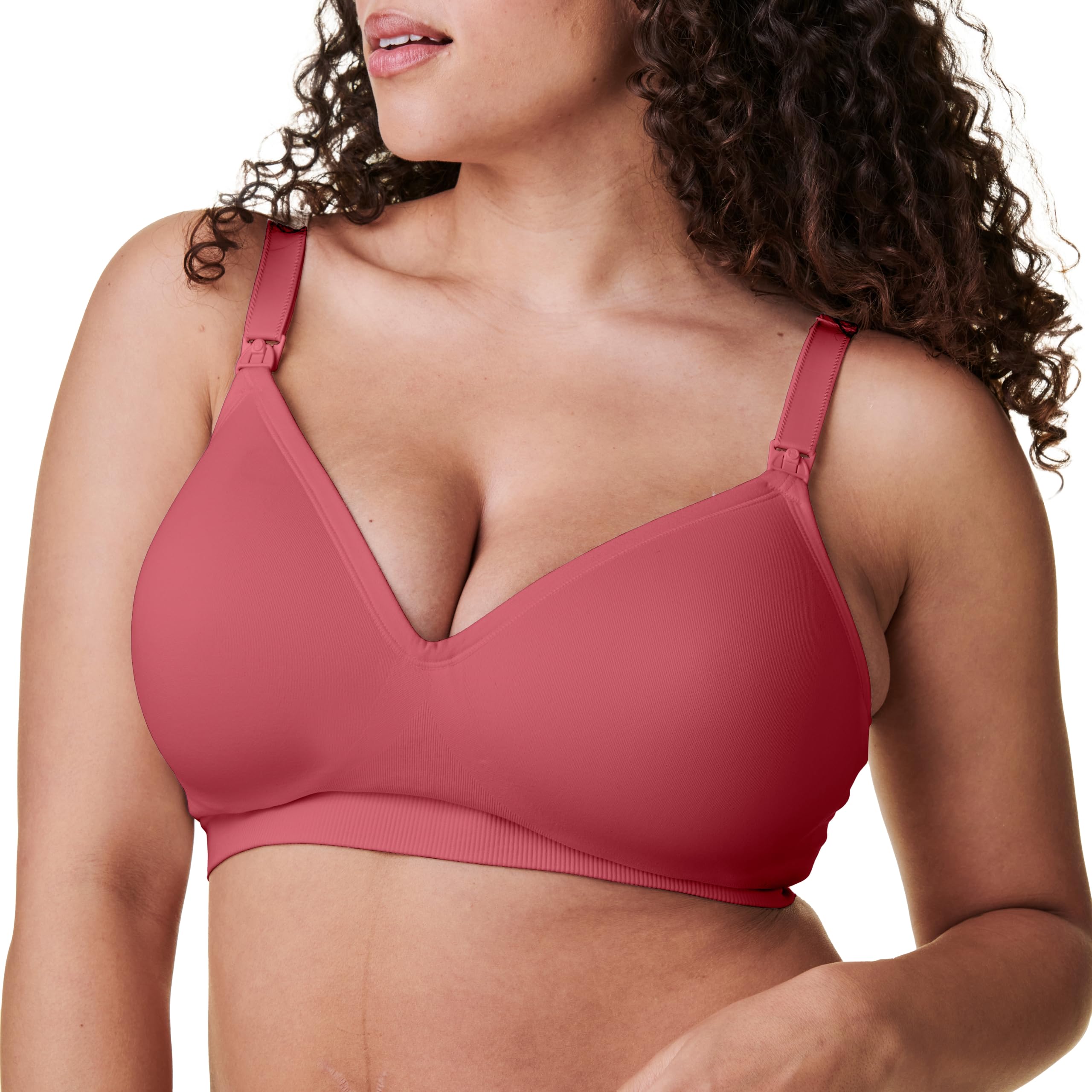 Bravado Designs Sustainable Maternity & Nursing Bra for Breastfeeding Plunge Wireless Seamless V-Neckline Bra Lipstick M-Plus