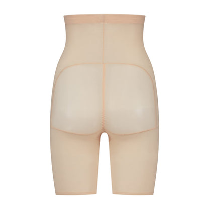 Bye Bra Powermesh High Waist Short, High Control, Double-Layer Front Panel, Cotton Crutch, Silicone Strap, Bonded Leg Edges, Shapewear For Women, Powermesh Shapewear, Beige, L