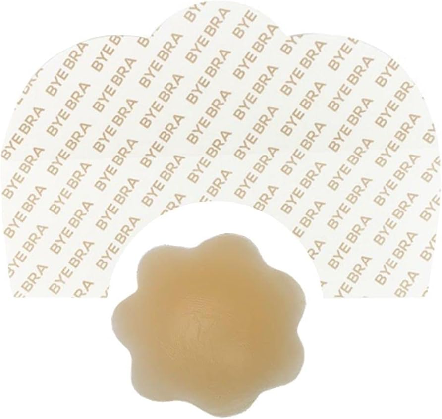 Bye Bra Breast Lifting Tape Invisible Push Up A-C D-F + Beige Fabric Nipple Covers