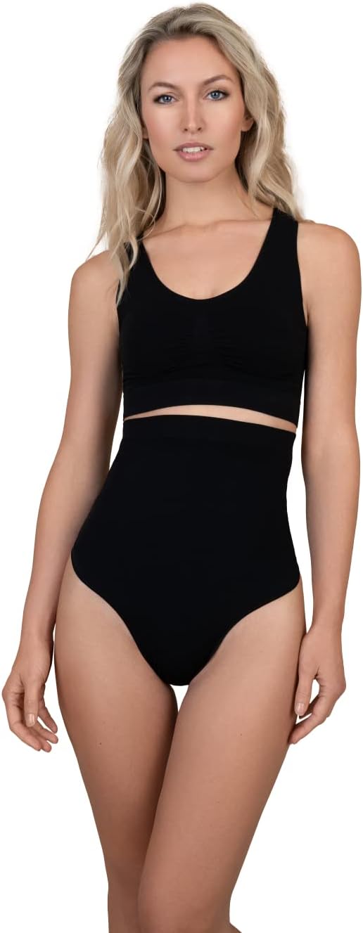 Bye Bra String taille haute doux au toucher, sous-vêtement gainant, bande en silicone, levage des fesses, contrôle du ventre, réconfortant, haute intensité, sans couture, S-XXL, beige/noir, Noir , M