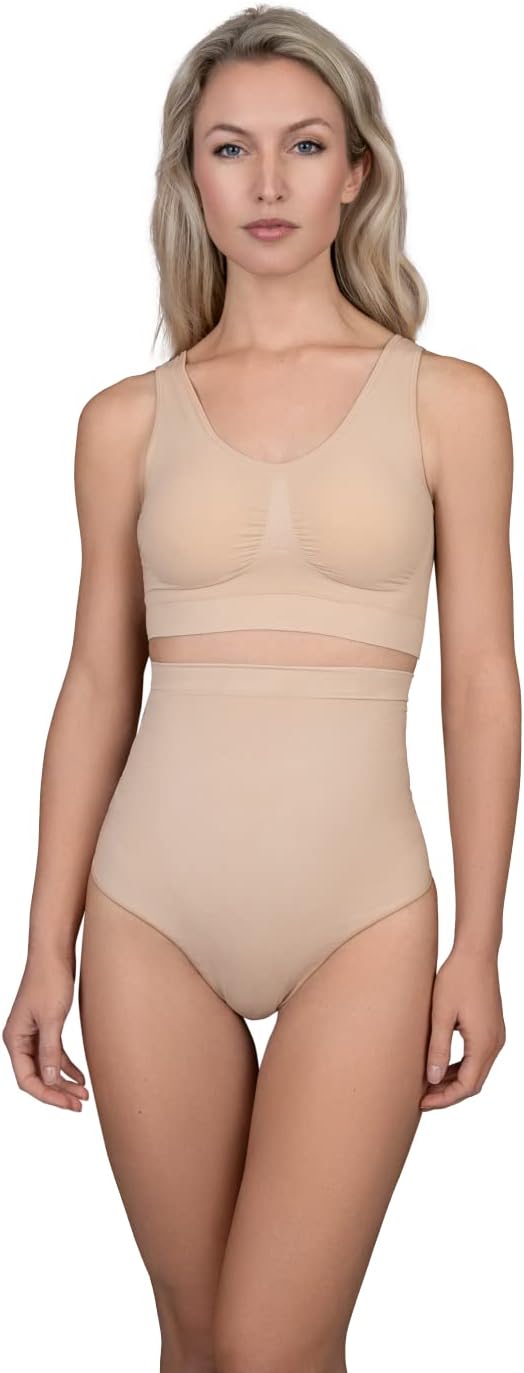 Bye Bra Soft Touch High Waisted Thong Shapewear Shapewear Silicone Band Butt Lift Tummy Control Uplifting High Intensity Seamless S-XXL, Beige/Black, Beige, M