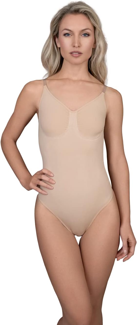 Soft Touch Ultra Low Back Seamless Bodysuit, Beige, Small, Beige, S