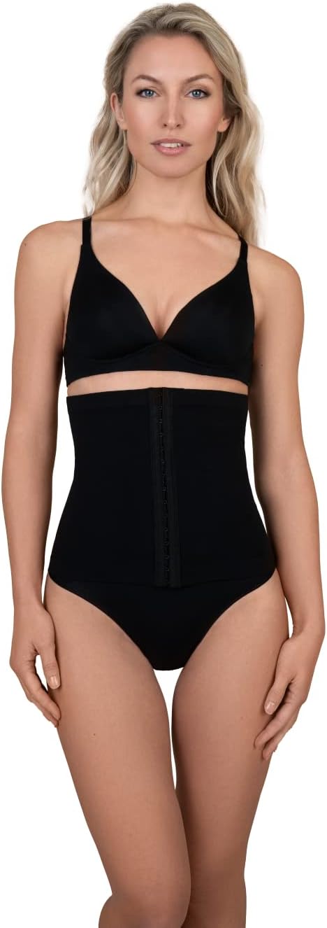 Bye Bra Ceinture gainante douce au toucher, sans couture, sangle réglable, contrôle du ventre, fermeture à boutons, S-XXL, beige/noir, Noir , XL