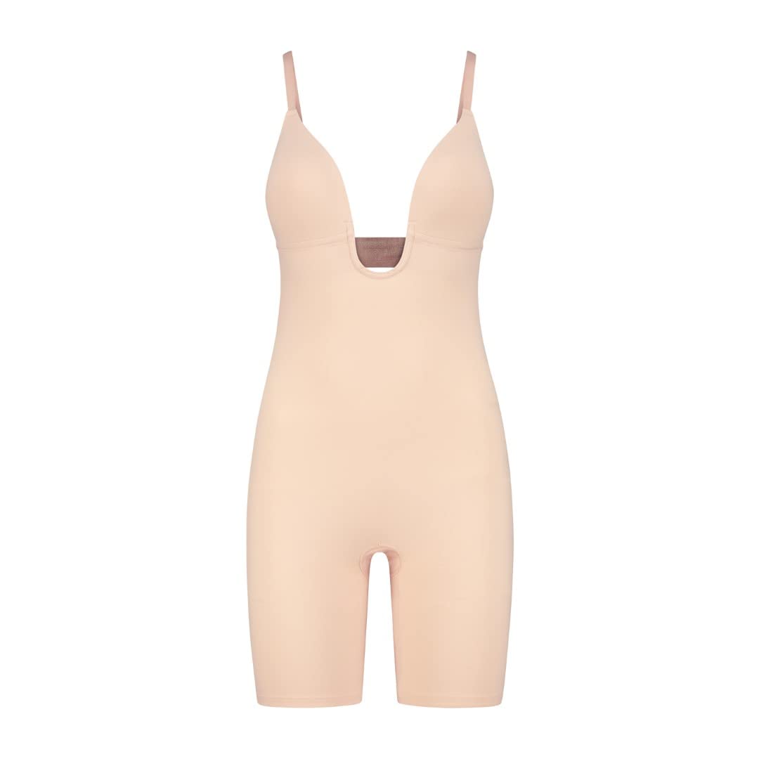 Bye Bra Sculpting Bodysuit Deep V, Laser Cut Edges, Silicone Straps, Wire-Free Cups, Shapewear For Women, Mid Waist Shapewear, Sculpting Collection, Beige, Xxl