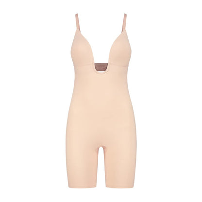 Bye Bra Sculpting Bodysuit Deep V, Laser Cut Edges, Silicone Straps, Wire-Free Cups, Shapewear For Women, Mid Waist Shapewear, Sculpting Collection, Beige, Xxl
