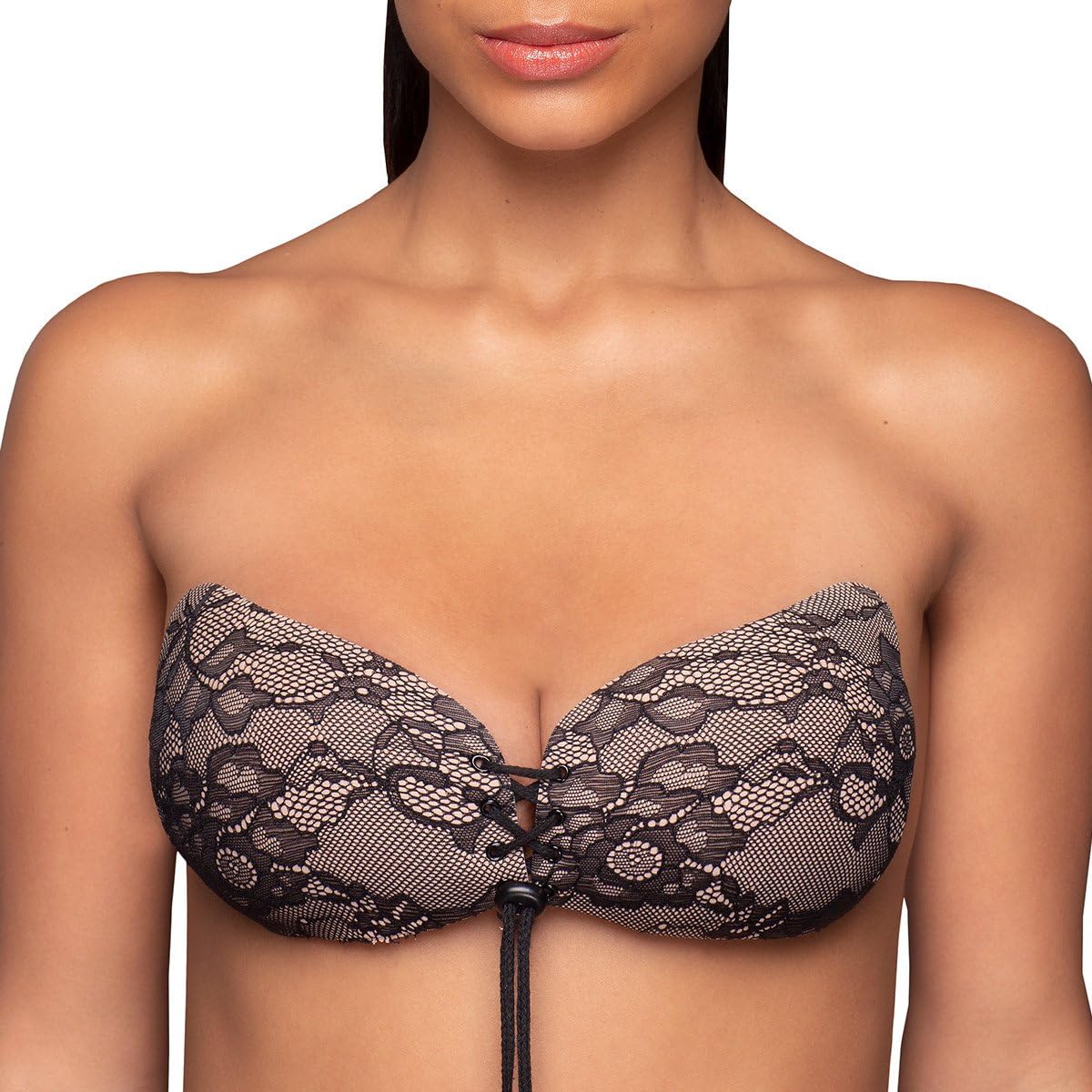 Bye Bra Lace-It Bra, Adhesive Bra, Seamless and Backless Bra, Bra Without Straps, Comfortable, Lightweight, Black Lace, A-E