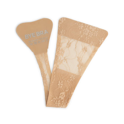 Bye Bra Adhesive String Seamless Thong Unnoticeble C String with Soft Lace Finish Reusable Up to 50 Times, Black/Beige (Beige with Lace)