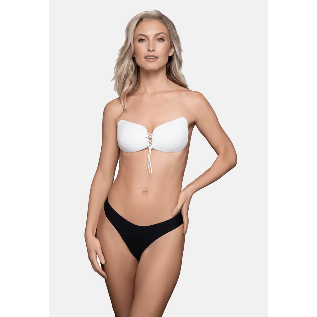 Bye Bra Lace-It Bra, Adhesive Bra, Push-up Bra, Self-Adhesive Bra, Sticky Bra, Strapless and Backless Bra, Cup A-E, Beige/Black/White(White,D)