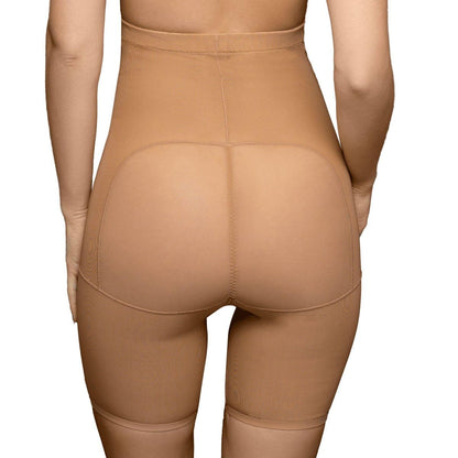 Bye Bra Powermesh High Waist Short, High Control, Double-Layer Front Panel, Cotton Crutch, Silicone Strap, Bonded Leg Edges, Shapewear For Women, Powermesh Shapewear, Light Brown, M