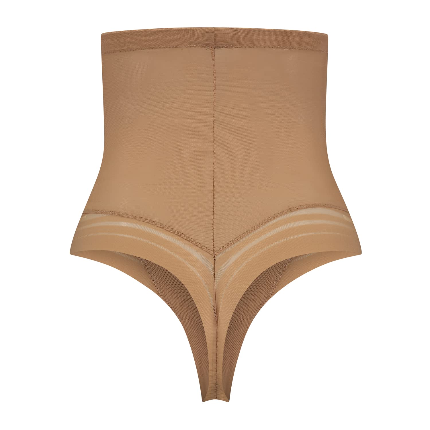 Bye Bra Powermesh High Waist Thong, High Control, Double-Layer Front Panel, Cotton Crutch, Silicone Strap, Shapewear For Women, Powermesh Shapewear, Light Brown, Xxl
