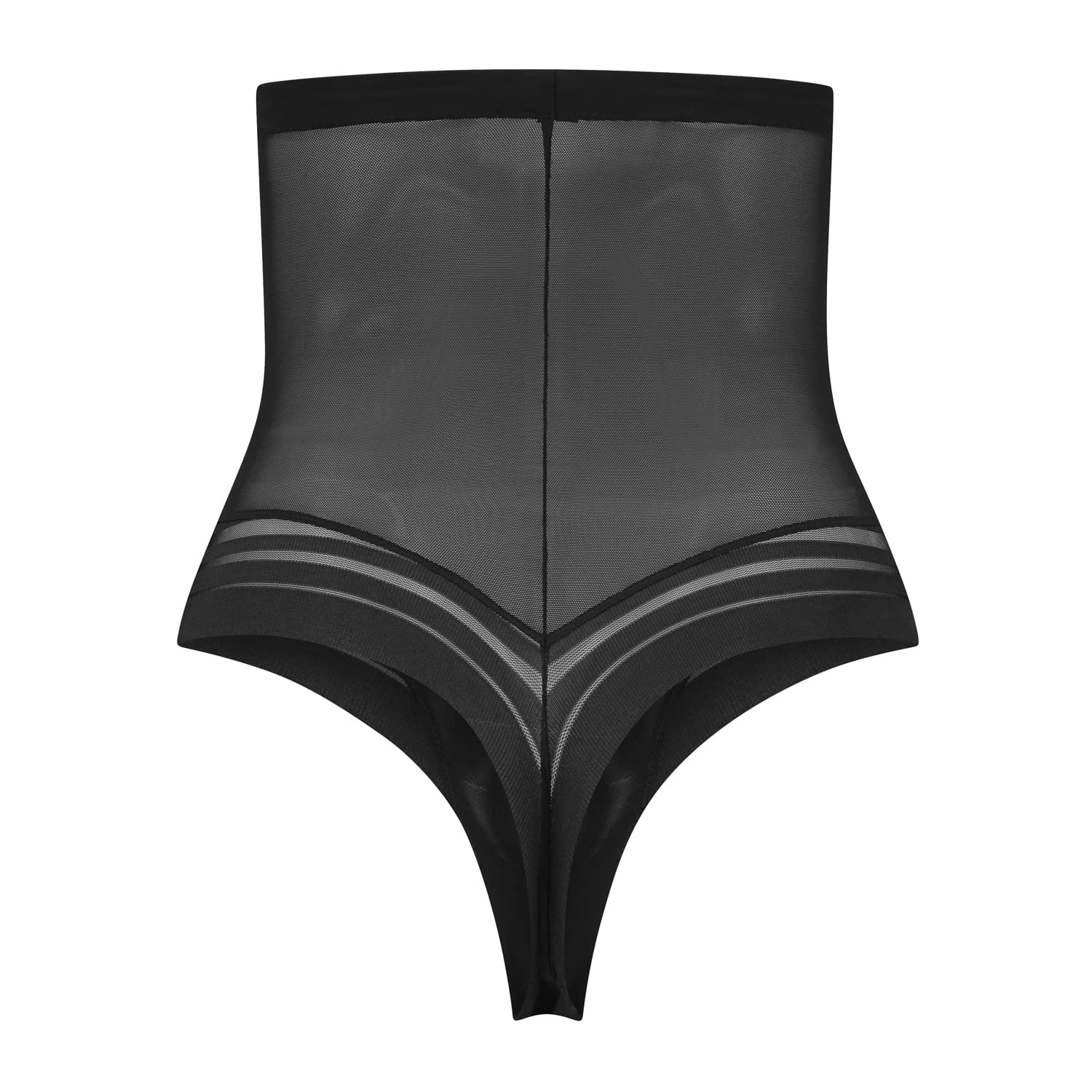 Bye Bra Powermesh High Waist Thong, High Control, Double-Layer Front Panel, Cotton Crutch, Silicone Strap, Shapewear For Women, Powermesh Shapewear