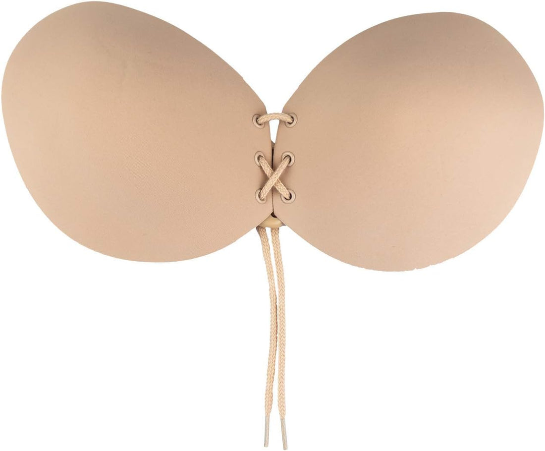 Bye Bra The strapless adhesive bra supports with an adhesive push up effect with drawstring. Adjustable and uncovered back for neckline, nude and black, A-E.
