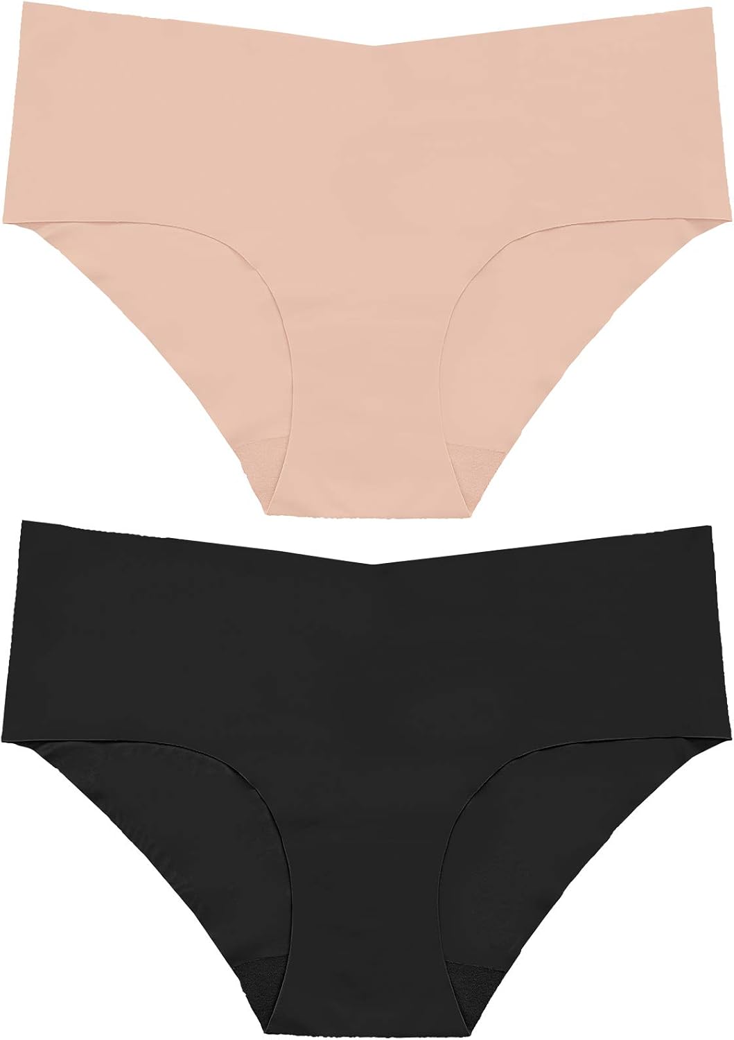 Bye Bra 2 Pack Hipster Invisible High Waisted Bikini Panties, Seamless, No Panty Line, Smooth Edges