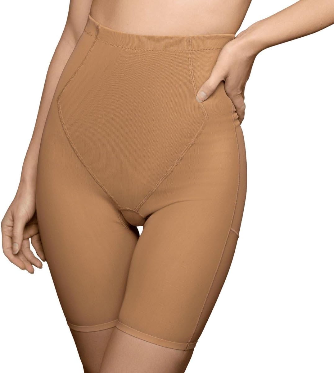 Bye Bra Powermesh Shorts with High Waist, High Control, Cotton Cross, Silicone Band, Bound Edges, Shapewear for Women, Powder Shapewear, Beige/Light Brown/Black, S-XXL, Light Brown, S, Light