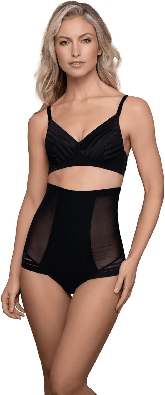 Bye Bra Powermesh Briefs with Waist, High Control, Double Front Layer, Cotton Stool, Silicone Strap, Shapewear for Women, Powermesh Shapewear Beige/Light Brown/
