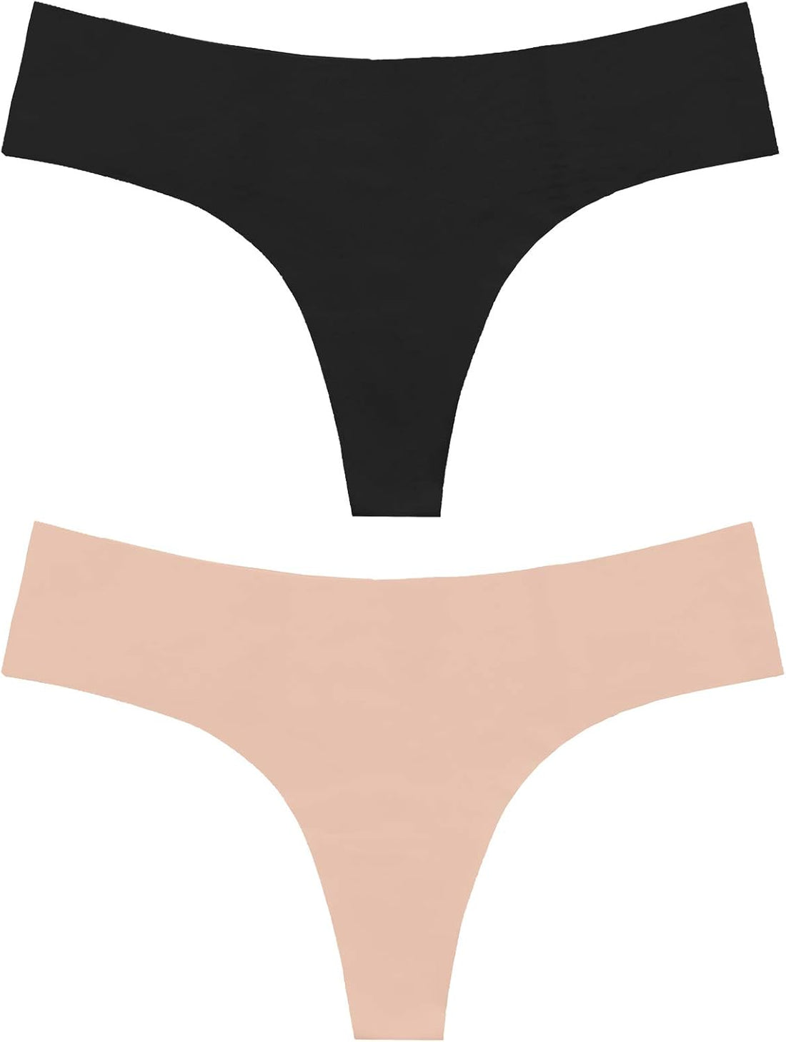 Bye Bra Invisible Thong Panties, High Waisted Thong, Seamless Underwear, No Knickers, Smooth Edges, Pack of 2, Sizes: S-XL Black and