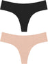 Bye Bra Invisible Thong Panties, High Waisted Thong, Seamless Underwear, No Knickers, Smooth Edges, Pack of 2, Sizes: S-XL Black and