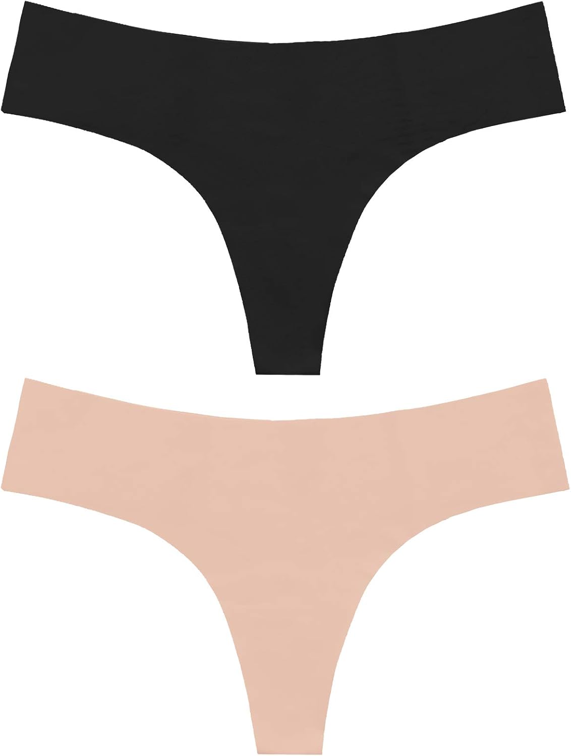 Bye Bra Invisible Thong Panties, High Waist, Seamless, Seamless, No Line, Smooth Edges, Pack of 2, Sizes: S-XL Black and