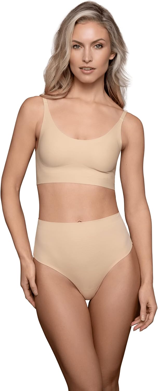 Bye Bra Invisible Thong Mid-Rise Light Control, Comfortable Shapewear for Women, Soft Fabric, Lightweight Shapewear (Beige/