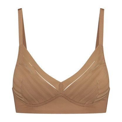Bye Bra Bra Top Wire Free Lace, High Control, Lace Bra, Breathable Mesh, Transparent Look, Hook And Eye Lock, Shoulder Strap, Shapewear For Women, Powermesh Shapewear, Light Brown, Xxl