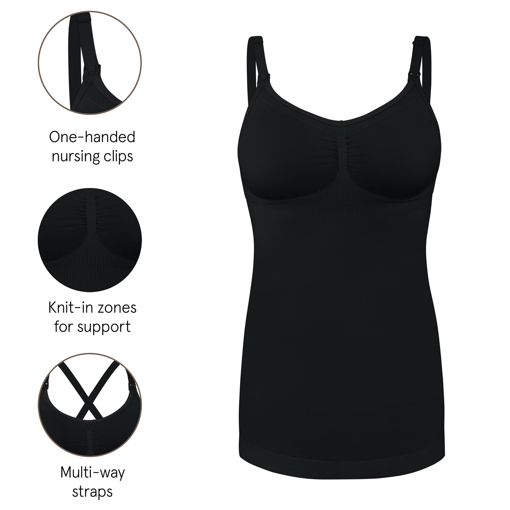 Basics by Bravado Women's Seamless Maternity Nursing Tank Top Cami for Breastfeeding with Adjustable Straps