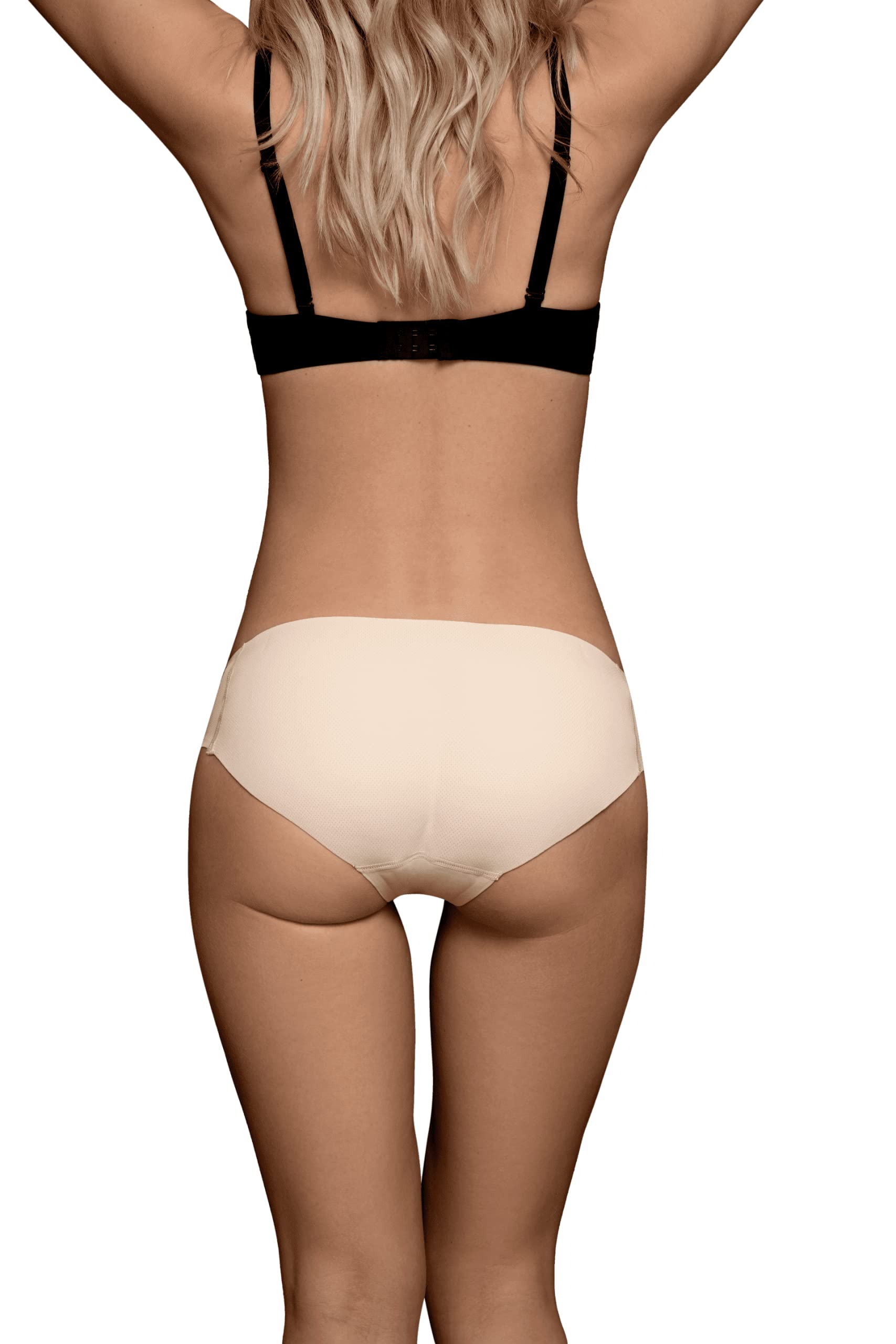 Bye Bra Padded Panties Low Waist Shapewear Breathable Underwear Butt Enhancer for Round and Fuller Shape Body Shaping Lingerie, Beige, Size: S