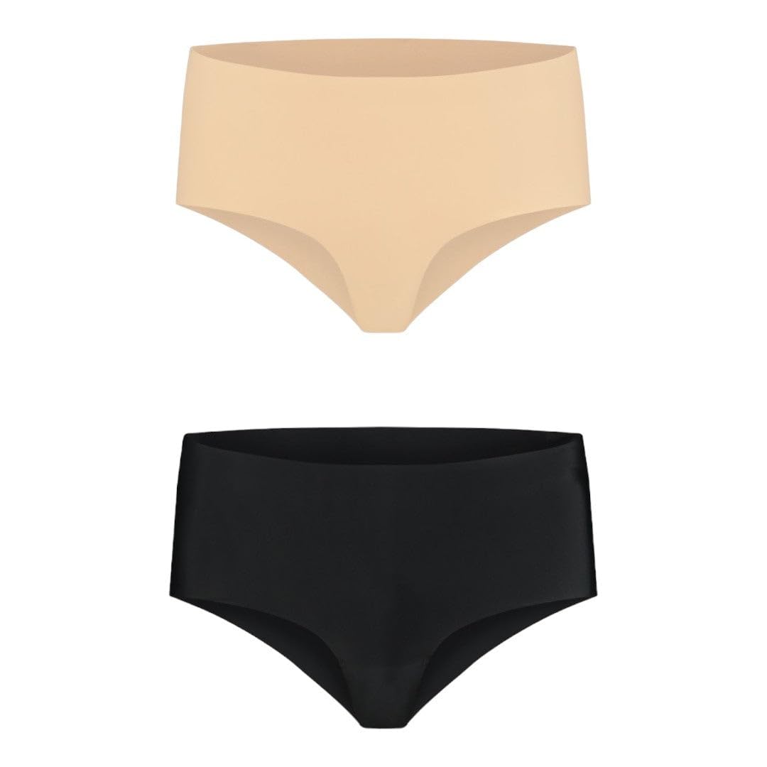 Bye Bra Invisible high Brief Panties, Seamless high Rise Underwear, Smooth and Comfortable Knickers with no-Stitching, 2-Pack: Nude, Black, XS-XL (L)