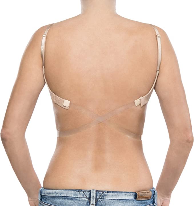 Bye Bra Silicone Low Back Bra Straps, Converter for 1 &amp; 2-Hook, Lower Back by 10cm, Transparent, Adjustable