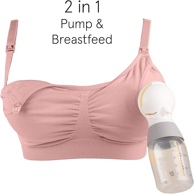 Bravado Designs Hands Free Pumping Bra &amp; Nursing Bra 2-in-1 Seamless for Maternity &amp; Breastfeeding (Soft Rose Pink 11022)