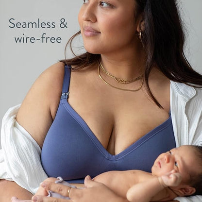 Bravado Designs Sustainable Maternity &amp; Nursing Bra for Breastfeeding Plunge Wireless Seamless V-Neckline Bra (Dusk 11017)