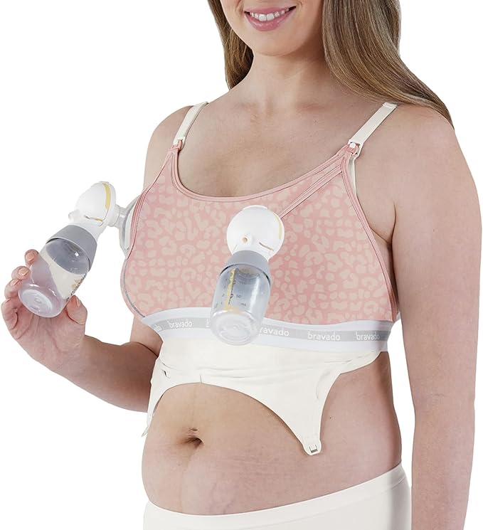 Bravado Designs Sustainable Hands-Free Pumping Accessory Clip and Pump Organic Cotton (Pink Leopard 9301)