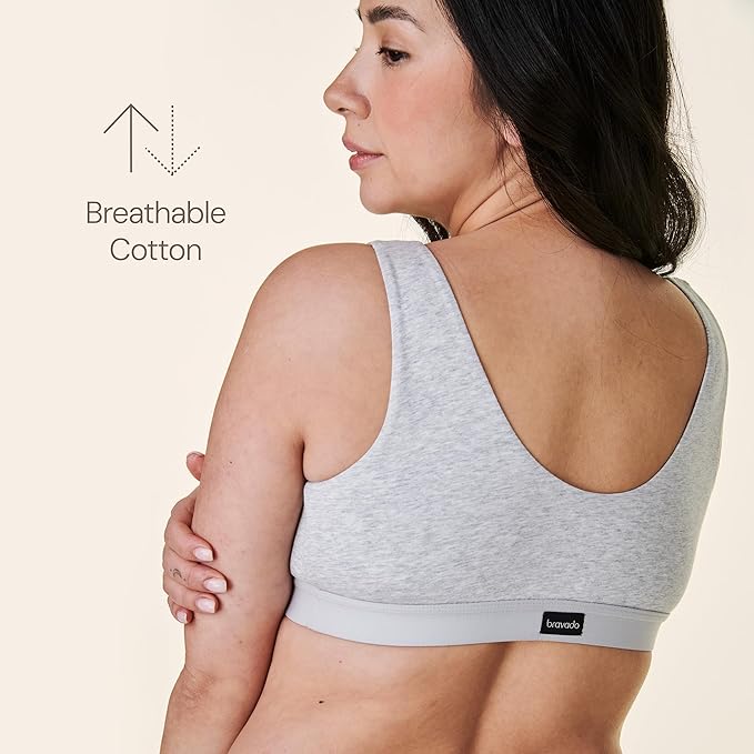 Bravado Designs Wireless Cotton Sleep Bras for Women, Everyday Bralette (Grey Heather 12017)