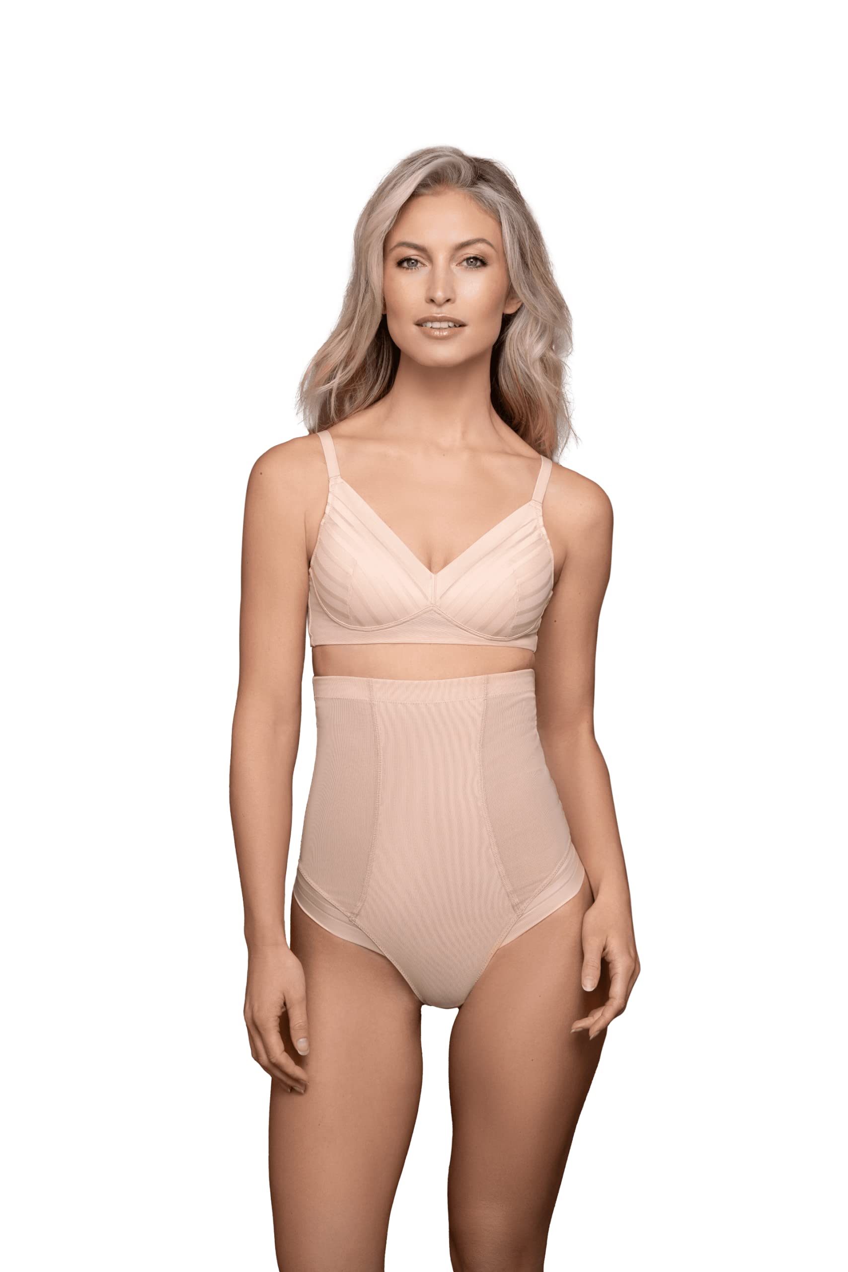 Bye Bra Powermesh High Waist Thong, High Control, Double-Layer Front Panel, Cotton Crutch, Silicone Strap, Shapewear For Women, Powermesh Shapewear