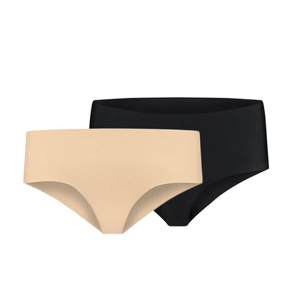 Bye Bra Invisible Hipster Panties, High Waist, Seamless Bikini, No Stiching, No Panty Line, Smooth Edges, 2 Pack, Sizes: S,M,L, Beige and Black (XXL)