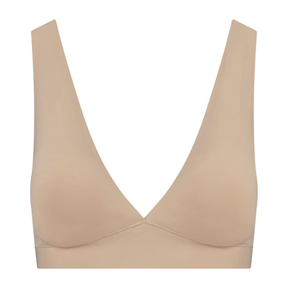 Bye Bra Bra Top Deep Plunge, Wide Shoulder Strap, Removable Padding, Breast Support, Wire Free Bra, Sculpting Shapewear, Beige, L