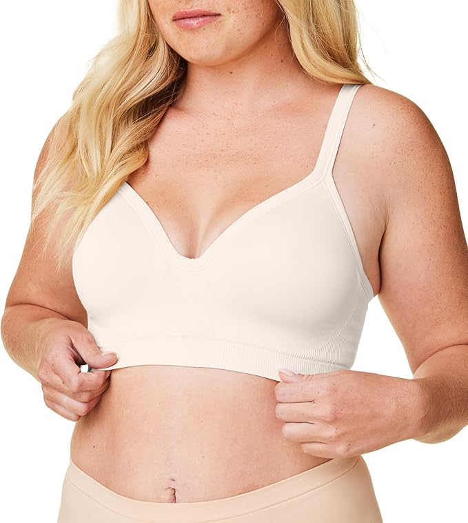 Bravado Designs Sustainable Muse Seamless Wireless V-Neck Everyday Bra Adjustable (Antique White 11012)