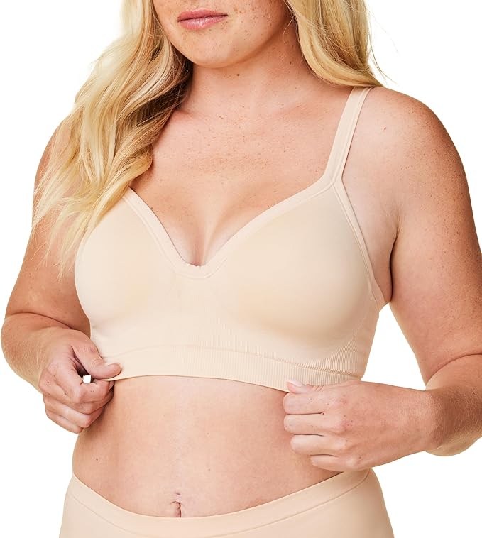 Bravado Designs Sustainable Muse Seamless Wireless V-Neck Everyday Bra Adjustable (Butterscotch 11012)