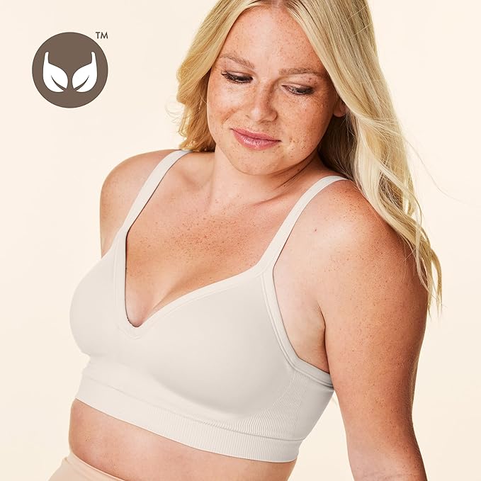 Bravado Designs Sustainable Muse Seamless Wireless V-Neck Everyday Bra Adjustable (Antique White 11012)