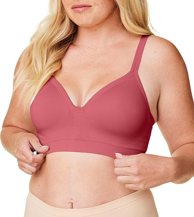 Bravado Designs Sustainable Muse Seamless Wireless V-Neck Everyday Bra Adjustable (Lipstick 11012)