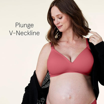 Bravado Designs Sustainable Maternity &amp; Nursing Bra for Breastfeeding Plunge Wireless Seamless V-Neckline Bra (Lipstick 11017)