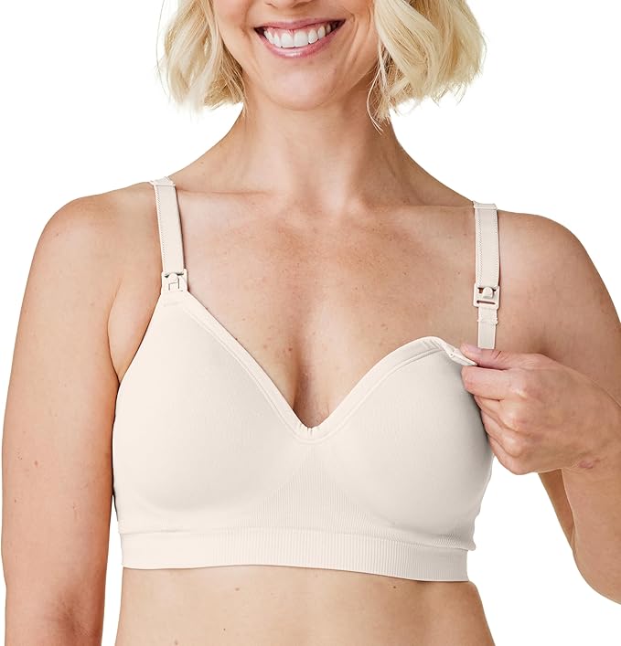 Bravado Designs Sustainable Maternity &amp; Nursing Bra for Breastfeeding Plunge Wireless Seamless V-Neckline Bra (Antique White 11017)