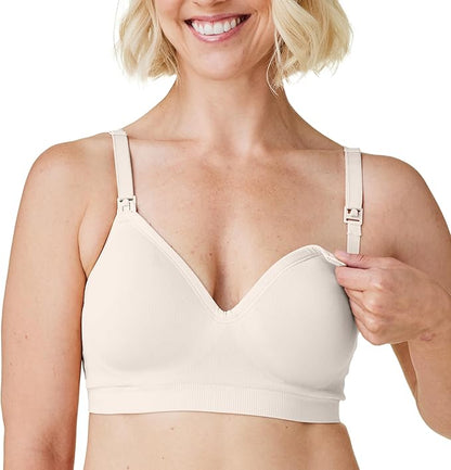 Bravado Designs Sustainable Maternity &amp; Nursing Bra for Breastfeeding Plunge Wireless Seamless V-Neckline Bra (Antique White 11017)