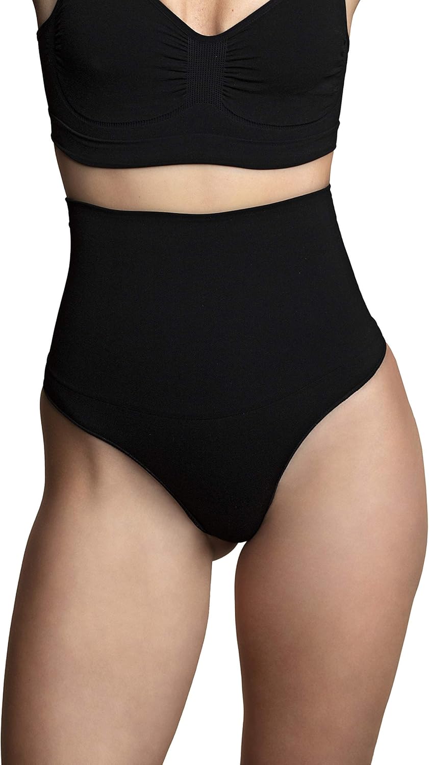 Bye Bra Seamless Thong, High Waisted Belts, Black/Beige Body Moulding S-XXL (Black, L)