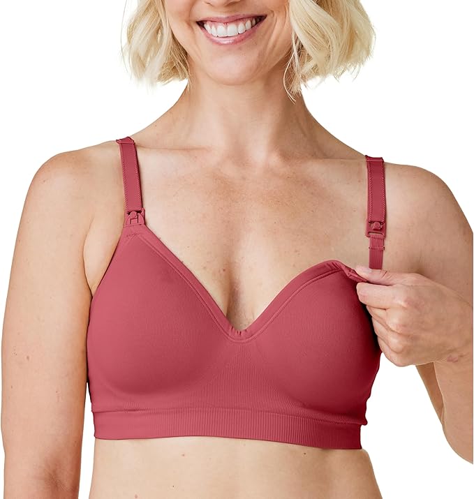 Bravado Designs Sustainable Maternity &amp; Nursing Bra for Breastfeeding Plunge Wireless Seamless V-Neckline Bra (Lipstick 11017)