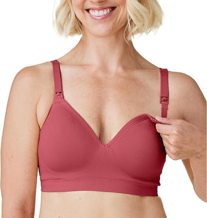 Bravado Designs Sustainable Maternity &amp; Nursing Bra for Breastfeeding Plunge Wireless Seamless V-Neckline Bra (Lipstick 11017)