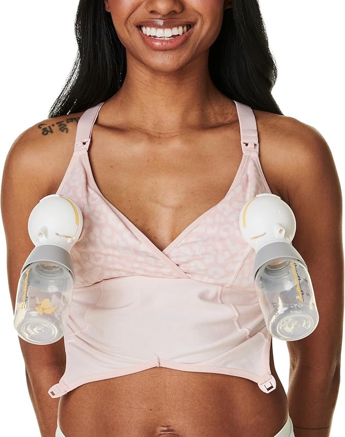 Bravado Designs Sustainable Pumping &amp; Nursing Bra Original Organic Cotton Hands-Free (Pink Leopard 12006)