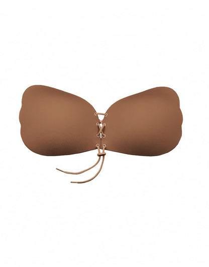 Bye Bra Lace-It Bra, Adhesive Bra, Push-up Bra, Self-Adhesive Bra, Sticky Bra, Strapless and Backless Bra, Cup A-E, Beige/Black/White (Brown, D)